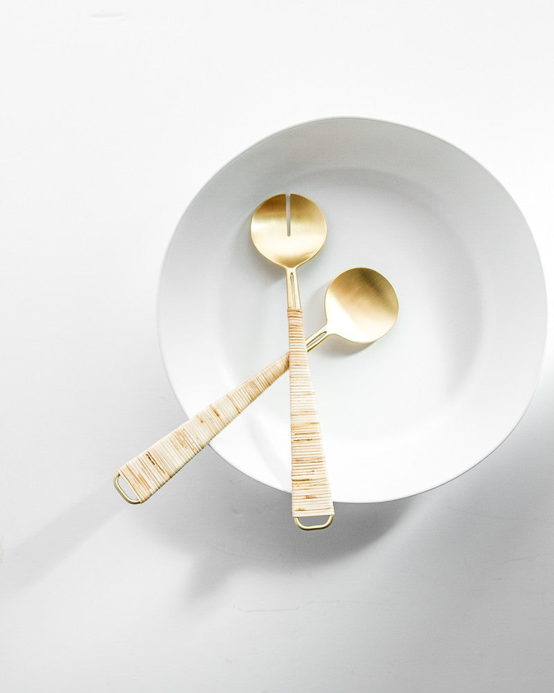 Brass Rattan Salad Servers